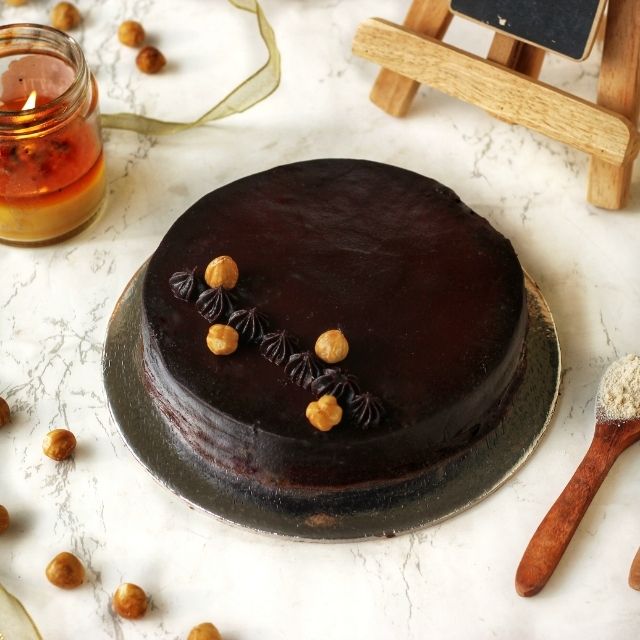 Roasted Hazelnut and Dark Chocolate Iced Cake