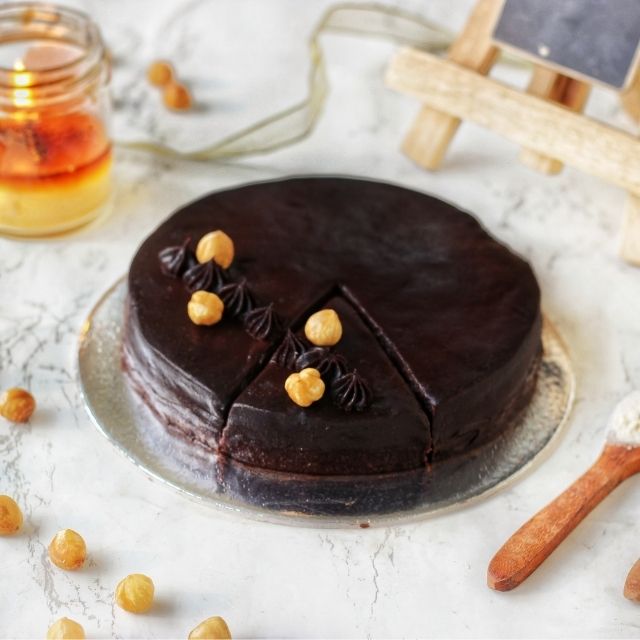 Roasted Hazelnut and Dark Chocolate Iced Cake