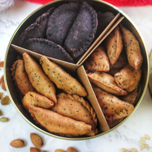 Assorted Date Sweetened Crunchy Karanji or Gujiya - 3 flavours | Made with Premium Dry Fruits & Nuts | Baked & Sugar-free